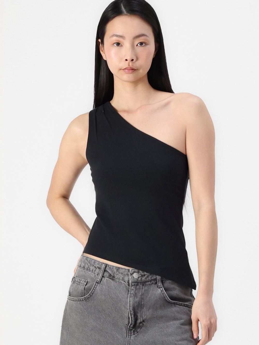 Hollister Bare One-Shoulder Tank Top Black Sz M